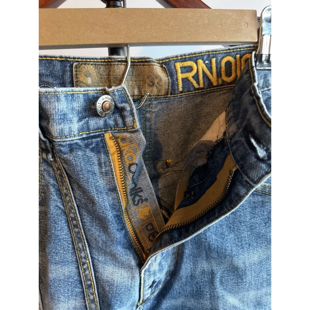 VNTG AKADEMICS Men's Stripped Denim Jeans Wide Leg Cargo Skating Baggy Y2K 32x28